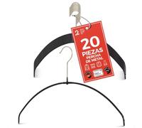 MAWA Perchas Light, Set de 20 Perchas Ahorra Espacio y Antideslizantes, Ideales para Camisetas, Tops y Suéteres Ligeros, Gancho Giratorio 360°, 40 cm, Negro