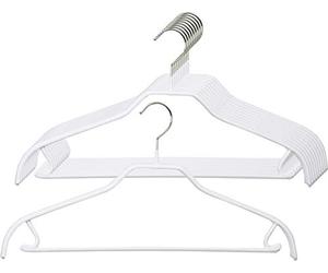 MAWA Perchas Metálicas Antideslizantes Que Ahorran Espacio, Modelo Silhouette/FRS, Ganchos para Colgar y una Barra para Accesorios, 41 cm x 20,3 cm Alto x 1 cm de Grueso, Caja de 10 Unidades, Blanco