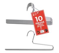 MAWA Perchas para Pantalones Izquierda, Set de 10 Perchas Ahorra Espacio, Ideales para Jeans, Pantalones de Tela y de Traje, Barra con Revestimiento Antideslizante, 35 cm, Platedo