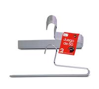 MAWA Perchas para Pantalones, Set de 50 Perchas Ahorra Espacio, Ideales para Jeans, Pantalones de Tela y de Traje, Barra con Revestimiento Antideslizante, 35 cm, Platedo