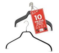 MAWA Perchas, Set de 10 Perchas Ahorra Espacio y Antideslizantes, Ideales para Camisas y Blusas, Gancho Giratorio 360°, Revestimiento Antideslizante, 45 cm, Negro