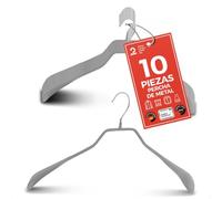 MAWA Perchas, Set de 10 Perchas Metálicas Ergonómicas, Ideales para Abrigos, Chaquetas, Blazers y Trajes, Gancho Giratorio 360°, Revestimiento Antideslizante, 46 cm, Platedo