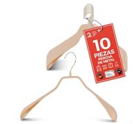 MAWA Perchas, Set de 10 Perchas Metálicas Ergonómicas, Ideales para Abrigos, Chaquetas, Blazers y Trajes, Gancho Giratorio 360°, Revestimiento Antideslizante, 42 cm, Latte