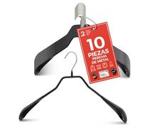 MAWA Perchas, Set de 10 Perchas Metálicas Ergonómicas, Ideales para Abrigos, Chaquetas, Blazers y Trajes, Gancho Giratorio 360°, Revestimiento Antideslizante, 42 cm, Negro