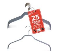 MAWA Perchas, Set de 25 Perchas Ahorra Espacio y Antideslizantes, Ideales para Camisas y Blusas, Gancho Giratorio 360°, Revestimiento Antideslizante, 41 cm, Platedo