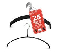 MAWA Perchas, Set de 25 Perchas Ahorra Espacio y Antideslizantes, Ideales para Camisetas y Suéteres, Gancho Giratorio 360°, Revestimiento Antideslizante, 36 cm, Negro