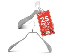MAWA Perchas, Set de 25 Perchas Metálicas Ergonómicas, Ideales para Abrigos, Chaquetas, Blazers y Trajes, Gancho Giratorio 360°, Revestimiento Antideslizante, 42 cm, Platedo