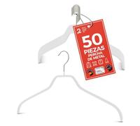 MAWA Perchas, Set de 50 Perchas Ahorra Espacio y Antideslizantes, Ideales para Camisas y Blusas, Gancho Giratorio 360°, Revestimiento Antideslizante, 41 cm, Blanco