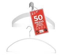 MAWA Perchas, Set de 50 Perchas Ahorra Espacio y Antideslizantes, Ideales para Camisetas y Suéteres, Gancho Giratorio 360°, Revestimiento Antideslizante, 46 cm, Blanco