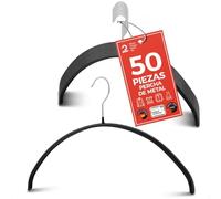 MAWA Perchas, Set de 50 Perchas Ahorra Espacio y Antideslizantes, Ideales para Camisetas y Suéteres, Gancho Giratorio 360°, Revestimiento Antideslizante, 40 cm, Negro