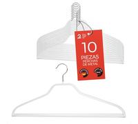 MAWA Perchas Silhouette FS, Set de 10 Perchas Ahorra Espacio con Barra Antideslizante para Pantalones, Ideales para Camisas, Chaquetas, Pantalones y Trajes, 45 cm, Blanca