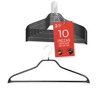 MAWA Perchas Silhouette FS, Set de 10 Perchas Ahorra Espacio con Barra Antideslizante para Pantalones, Ideales para Camisas, Chaquetas, Pantalones y Trajes, 41 cm, Negro