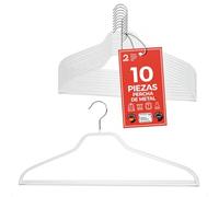 MAWA Perchas Silhouette FS, Set de 10 Perchas Ahorra Espacio con Barra Antideslizante para Pantalones, Ideales para Camisas, Chaquetas, Pantalones y Trajes, 45 cm, Blanca