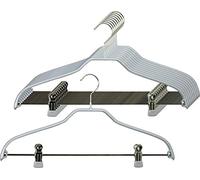 MAWA Silhouette FK - Juego de 10 perchas para trajes, chaquetas, camisas, faldas y pantalones, gancho giratorio de 360 °, revestimiento antideslizante, no contaminante, 45 cm, color plateado