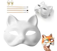 mawmuaw Mascarillas para gatos, 12 unidades, máscaras de gato blanco para pintar, máscara de papel para pintar con 4 pinceles, sin pintar para Halloween, cosplay, fiesta de máscaras, baile de máscaras
