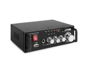 MAX AV340 - Amplificador digital de karaoke con Bluetooth, potencia de 2 x 50 W, reproductor MP3 integrado, entrada de micrófono, ideal para tus noches de karaoke