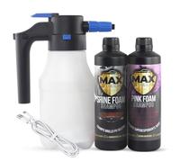 MAX DETAIL-LAB - E-Foam Pack - Kit Limpieza Coche Champú y Pulverizador a Batería Presión Foamer Eléctrico Espuma Activa, Snow Cherry Productos Lavado Exterior Detailing Profesional Auto Moto