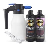 MAX DETAIL-LAB - E-Foam Pack - Kit Limpieza Coche Champú y Pulverizador Eléctrico Automático a Batería Foamer Alta Presión Espuma Activa, Snow Foam Cherry Foam, Productos Exterior Detailing