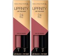 Max Factor LipFinity Lip Colour Lipstick Pintalabios, Tono 16 Glowing - Paso 1: 2.3ml Paso 2: 1.9g (Paquete de 2)