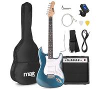 MAX GigKit - Guitarra eléctrica 4/4 color Petrol para principiantes | Cuerpo sólido de 22 trastes, amplificador de 40W con boost, incluye funda, afinador, púas y cable de conexión de 2m