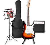 MAX GigKit - Guitarra eléctrica 4/4 color Sunburst con amplificador 40W, funda, atril, soporte, correa, afinador, cable y accesorios completos incluidos, pack ideal para principiantes y estudiantes