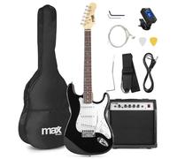 MAX GigKit - kit guitarra eléctrica de iniciación, amplificador de guitarra eléctrica de 40w, funda de transporte, afinador digital, cuerdas, palanca tremolo, correa, 2 puas, cable de 3m, Color Negro