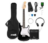 MAX GigKit Junior 3/4 - Guitarra eléctrica infantil con amplificador, funda, afinador, púas y accesorios - kit guitarra y amplificador ideal para niños y niñas de 8 a 12 años - color negro