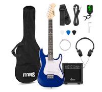 MAX GigKit Junior 3/4 - Guitarra eléctrica infantil con amplificador, funda, afinador, púas y accesorios - kit guitarra y amplificador ideal para niños y niñas de 8 a 12 años - color azul
