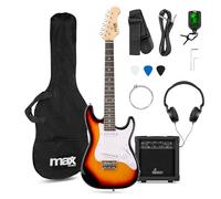 MAX GigKit Junior - Guitarra eléctrica infantil con amplificador, funda, afinador, púas y accesorios - kit guitarra y amplificador ideal para niños y niñas - Sunburst - 3/4 Junior