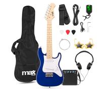 MAX GigKit Junior - Guitarra eléctrica infantil con amplificador, funda, afinador, púas y accesorios - kit guitarra y amplificador ideal para niños y niñas - Azul - 1/4 Infantil