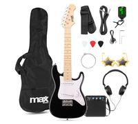 MAX GigKit Junior - Guitarra eléctrica infantil con amplificador, funda, afinador, púas y accesorios - kit guitarra y amplificador ideal para niños y niñas - Negro - 1/4 Infantil