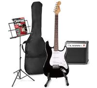 MAX GigKit - Pack de Guitarra Eléctrica con amplificador de 40W, soporte de suelo, atril, funda acolchada, afinador digital, cable, correa ajustable y accesorios - Negro