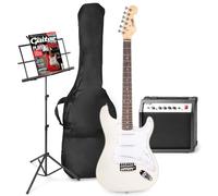 MAX GigKit - Pack guitarra eléctrica - Amplificador 40 W, altavoz 10'' con overdrive, entrada AUX LED, soporte, funda, afinador, cable de instrumento, correa, púa, juego cuerdas, accesorios - Blanco