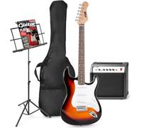 MAX GigKit - Pack guitarra eléctrica - Amplificador 40 W, altavoz 10'' con overdrive, entrada AUX MP3, atril, funda, afinador, cable de instrumento, correa, púas y cuerdas extra - color Sunburst