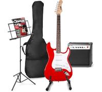 MAX GigKit - Pack guitarra eléctrica - Amplificador 40 W, altavoz 10''con overdrive, entrada AUX MP3, soporte de suelo atril, funda, afinador, cable, correa y accesorios púas y cuerdas extra - Rojo