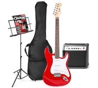 MAX GigKit Pack Guitarra Eléctrica - con amplificador de 40W, atril, funda acolchada, afinador digital, cable de instrumento, correa ajustable y accesorios - Rojo