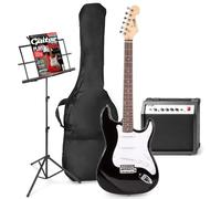 MAX GigKit Pack Guitarra Eléctrica - con amplificador de 40W, atril, funda acolchada, afinador digital, cable de instrumento, correa ajustable y accesorios - Negro