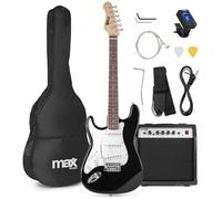 MAX GigKit para zurdos, Kit guitarra eléctrica para adultos con amplificador 40 W, guitarra y amplificador con accesorios, afinador, correa, cable, puas y funda incluidos - Color negro