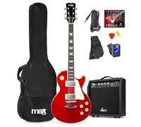 Max GigKit SC - Guitarra Eléctrica Estilo single cut para principiantes o profesionales. Pastillas Humbucker, afinador digital, funda de guitarra, correa, cuerdas de repuesto, púas. color Rojo