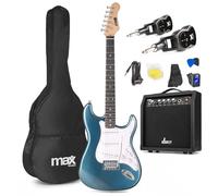 MAX GigKit + Vonyx WGS20 - Guitarra eléctrica 4/4 color petrol con UHF | Sistema inalámbrico UHF con batería recargable, amplificador de 40W con altavoz de 6 pulgadas y set de accesorios
