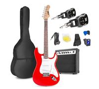 MAX GigKit + Vonyx WGS20 - Kit de iniciación para guitarra eléctrica con amplificador de 40W, incluye accesorios esenciales, sistema inalámbrico UHF incluido, acabado en color rojo brillante