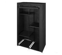 AKTIVE MAX Home Armario ropero Tela, 70x46x148 cm, 3 estantes, 1 Barra, Cubierta Enrollable, Funda Textil extraíble Negro, Peso soportado 25 kg, Muebles Camping, Estancia Temporal (18800)