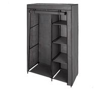 AKTIVE Max Home Armario ropero tela, 105x44x160 cm, Peso soportado 12 kg, 4 estantes, barra, Cubierta enrollable, Funda textil extraíble gris, Muebles camping, Estancia temporal (18803)