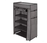 AKTIVE Max Home Armario zapatero tela, 60x30x90 cm, 4 estantes, 4 bolsillos, Cubierta enrollable, Funda extraíble gris, Peso soportado 10 kg, Muebles camping, Estancia temporal (18817)