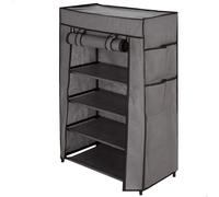 Max Home - Armario zapatero tela, 60x30x90 cm, 4 estantes, 4 bolsillos, cubierta enrollable, funda extraíble gris, peso soportado 10 kg, muebles de camping, versátil y funcional, armarios temporales,