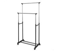 AKTIVE MAX Home Perchero de Ropa Altura Ajustable, 81x44x160 cm, Peso máximo soportado X, con balda para Zapatos, con Ruedas, Doble Barra, Moderno, Negro y Acero, Minimalista (18805)