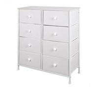 AKTIVE Max Home Cómoda dormitorio multiusos, 8 cajones de tela ligeros, 80x30x81 cm, Estructura acero, Tablero madera, Color blanco, Con sistema de nivelación, Organización, Almacenamiento (18410)