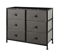 AKTIVE Max Home Cómoda dormitorio multiusos, 6 cajones de tela ligeros, 80x30x62 cm, Estructura acero, Tablero madera, Color gris/negro, Con sistema de nivelación, Organización, Almacenamiento (18408)