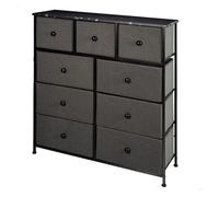 AKTIVE Max Home Cómoda dormitorio multiusos, 9 cajones de tela ligeros, 100x30x100 cm, Estructura acero, Tablero madera, Gris/negro, Con sistema de nivelación, Organización, Almacenamiento (18406)