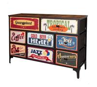 AKTIVE Max Home Cómoda dormitorio multiusos, Gráficos retro y vintage, 8 cajones de tela ligeros, 103x30x77 cm, Estructura acero, Tablero madera, Mesitas de noche, Muebles de salón (18403)